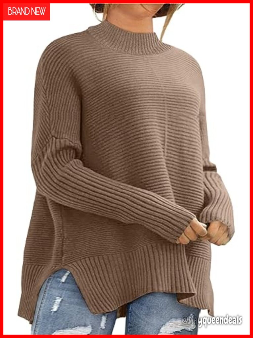 Plus Size Ribbed Knit Tunic Sweater Long Sleeve Crew Neck Pullover